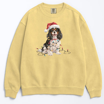 Tri-color Cavalier Christmas Sweatshirt, Holiday Dog Lover Gift, Cozy Festive Apparel, Santa Hat Spaniel, Pet Parent Sweater