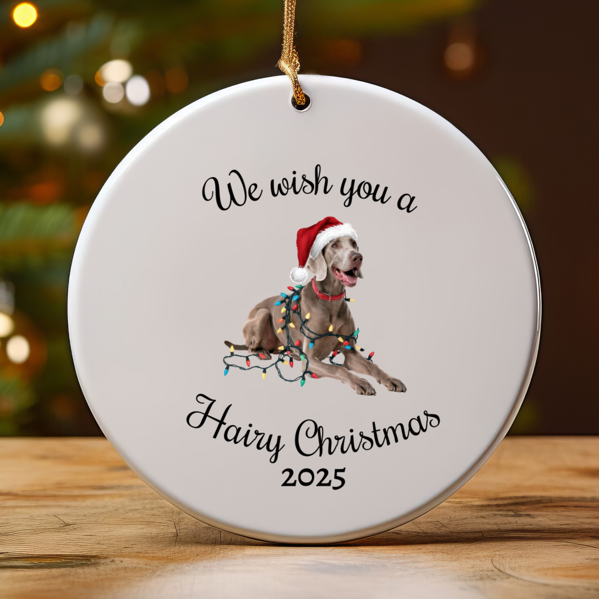 Christmas Weimaraner Ornament, Christmas Lights Dog Keepsake