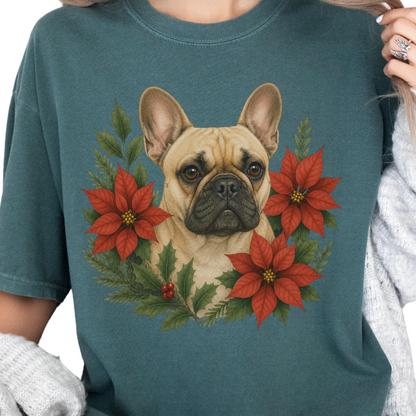 French Bulldog Christmas Shirt, Poinsettia Frenchie Mom Holiday Tee