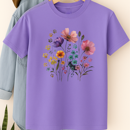 Watercolor Wildflower & Paw Print Shirt Floral Pet Lover Tee Nature Dog Mom Gift Botanical Animal Lover T-Shirt Mothers Day Gift