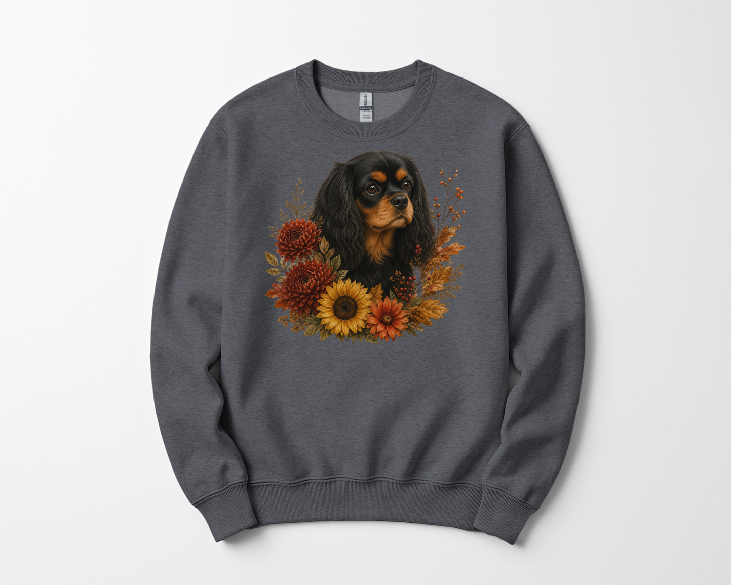 Black Tan Cavalier Autumn Floral Sweatshirt