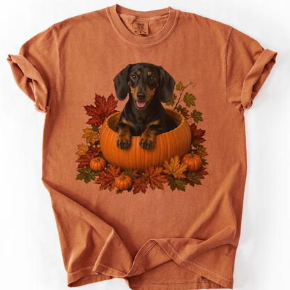Black and Tan Dachshund Pumpkin Shirt Fall Dog Lover Autumn Comfort Colors Graphic Tee Gift Apparel