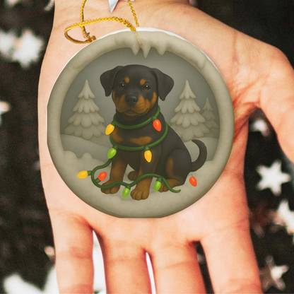 Personalized Rottweiler Christmas Ornament, 3D Clay-Style Dog Keepsake with Lights