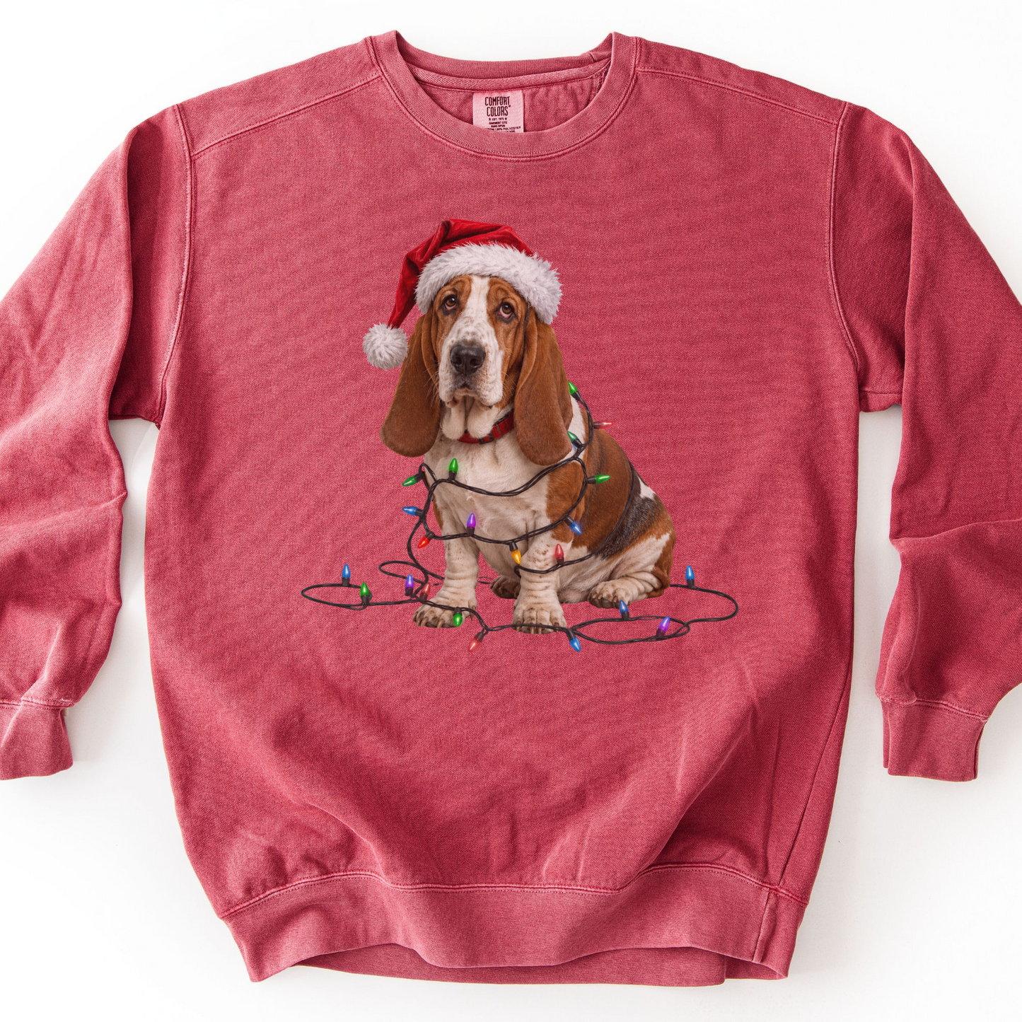 Christmas Basset Hound Sweatshirt, Festive Dog Lights Sweater, Unisex Pet Lover Apparel