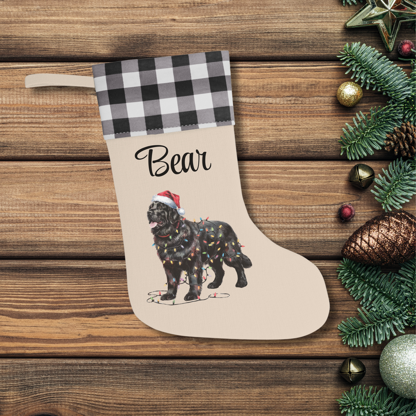 Personalized Black Newfoundland Christmas Stocking, Holiday Decor Gift for Pet Lovers