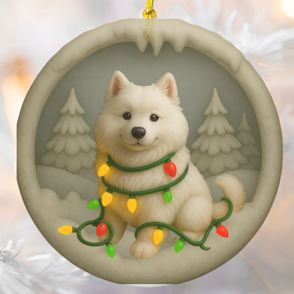 Personalized Samoyed Christmas Ornament, 3D Clay-Style Dog Keepsake with Lights