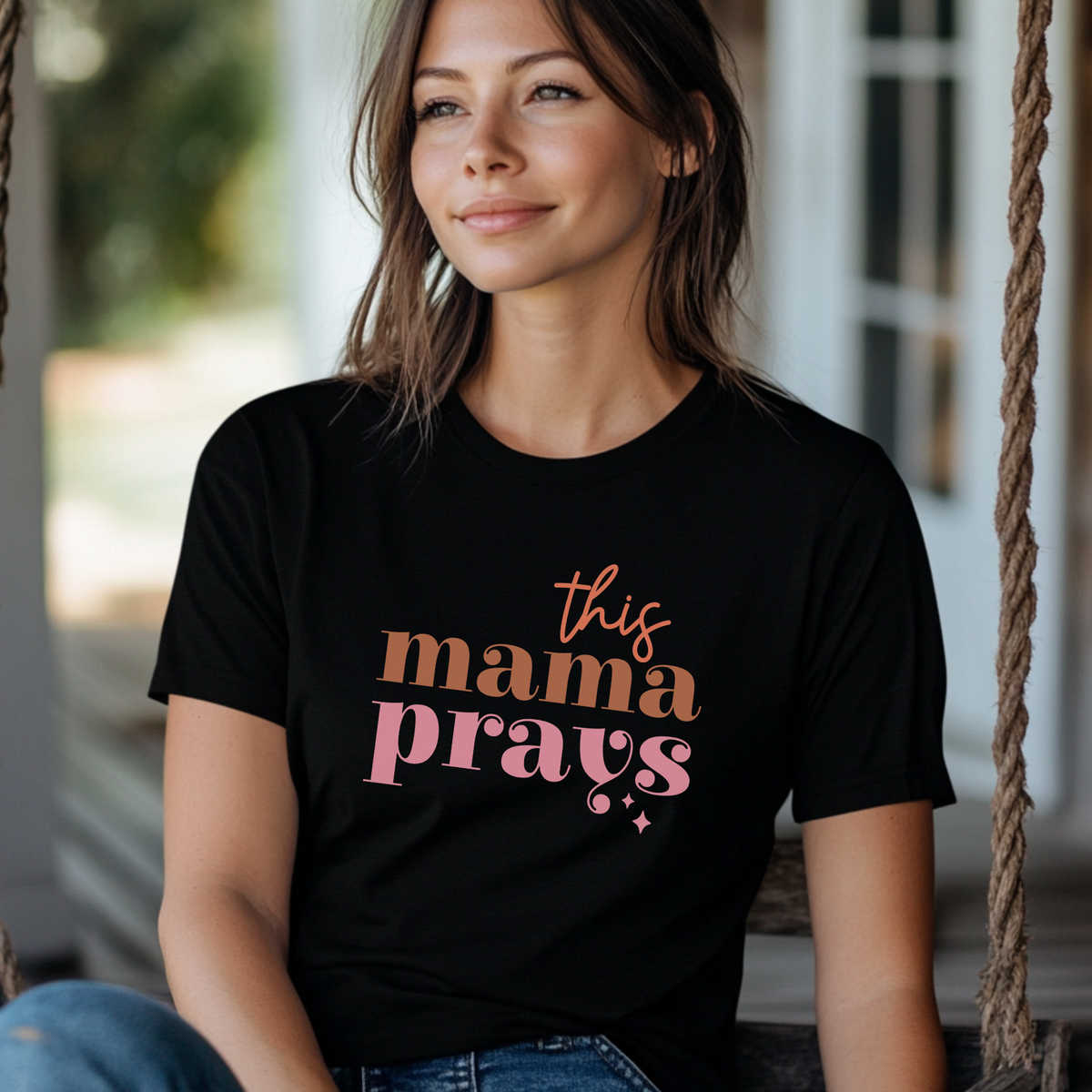 This Mama Prays Shirt, Faith Christian Mom T-Shirt, Cute Religious Gift for Moms, Spiritual Mama Tee, Mothers Day Homeschool Faith Tee