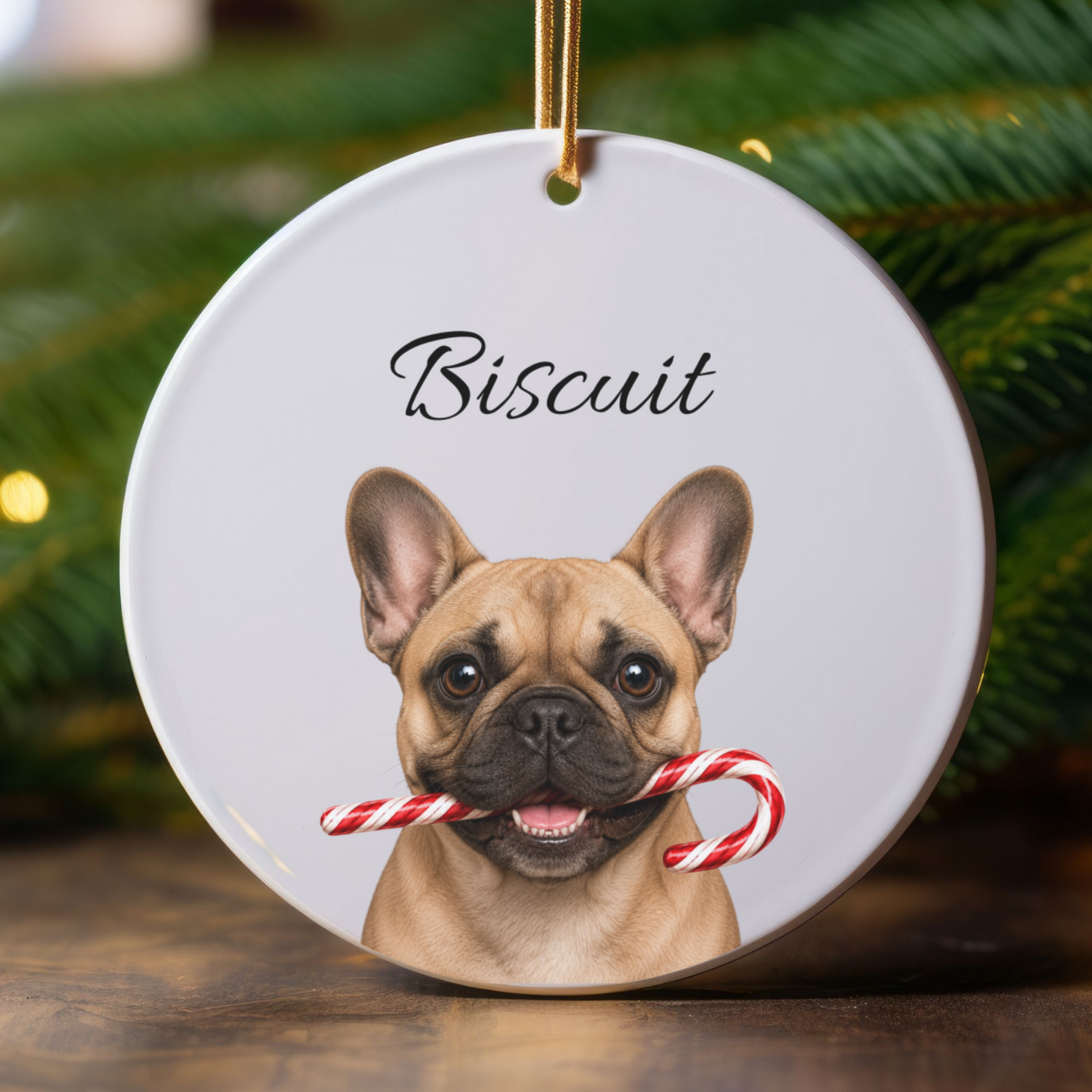 Personalized French Bulldog Candy Cane Ornament