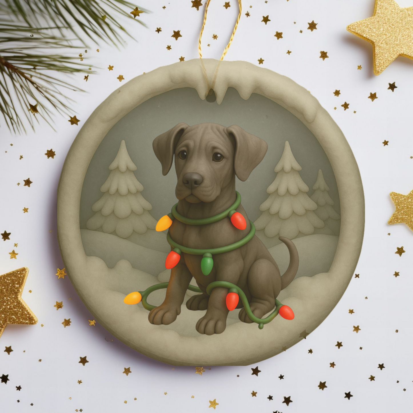 Personalized Great Dane Christmas Ornament • 3D Clay-Style Dog Keepsake with Lights