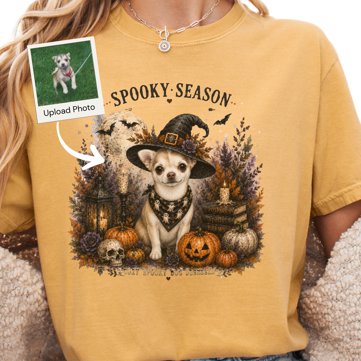 Custom Halloween Dog Shirt, Personalized Pet Portrait Comfort Colors Spooky Season Tee
