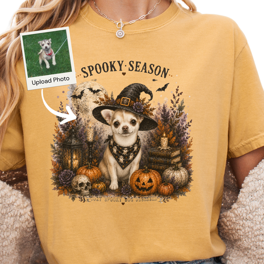 Custom Halloween Dog Shirt, Personalized Pet Portrait Comfort Colors Spooky Season Tee