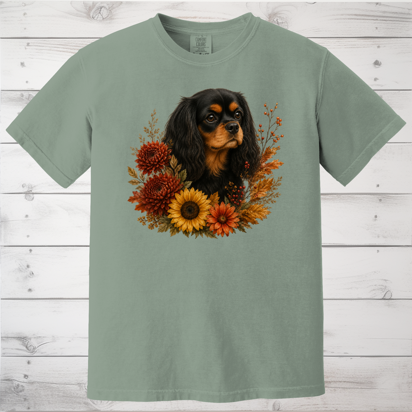 Black and Tan Cavalier Autumn Floral Shirt