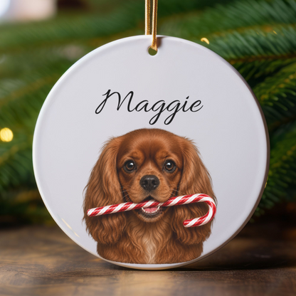 Personalized Ruby Cavalier Candy Cane Ornament