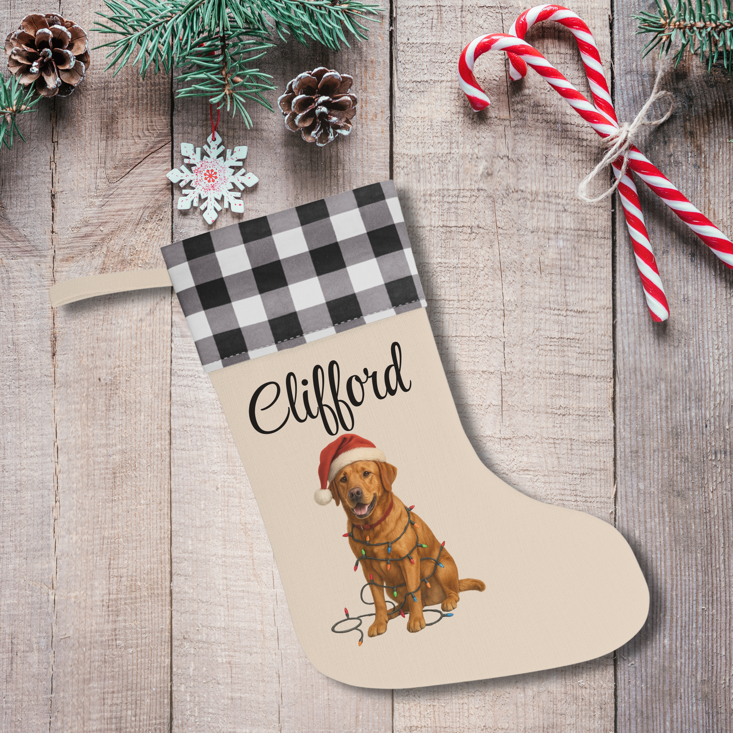 Personalized Fox Red Labrador Retriever Christmas Stocking, Custom Dog Name Holiday Stocking, Labrador Lover Gift, Pet Christmas Decor