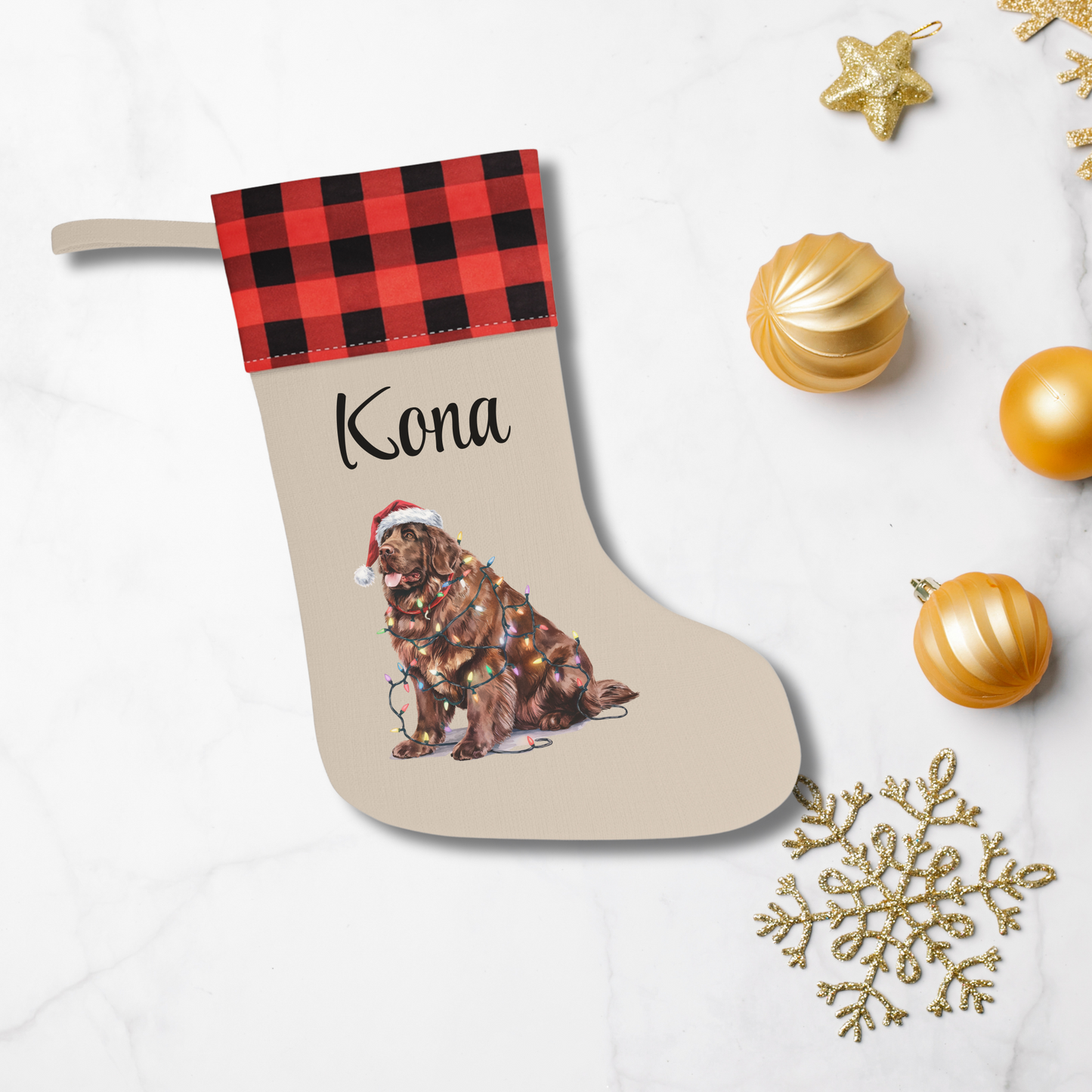 Personalized Brown Newfoundland Christmas Stocking, Holiday Decor Gift for Pet Lovers