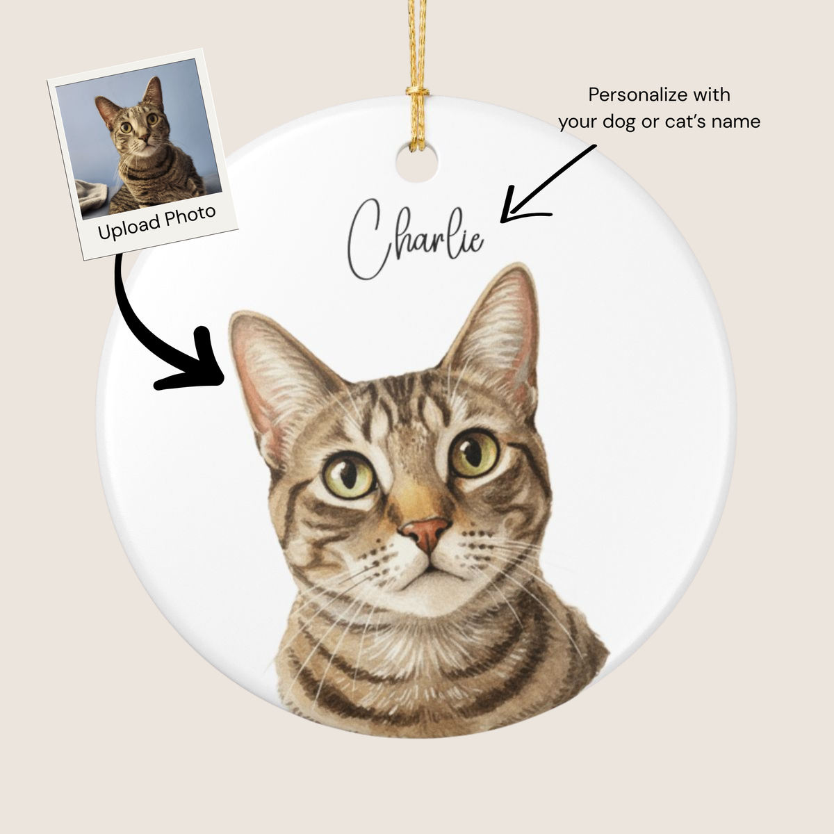Custom Watercolor Pet Memorial Ornament with Name