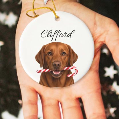 Personalized Fox Red Lab Candy Cane Ornament