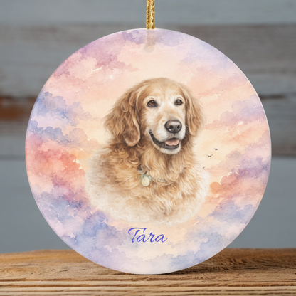 Personalized Pet Memorial Ornament, Custom Paw Prints Dog Photo Rainbow Bridge Keepsake