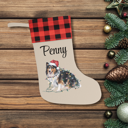 Personalized Shetland Sheepdog Christmas Stocking, Holiday Decor Gift for Pet Lovers