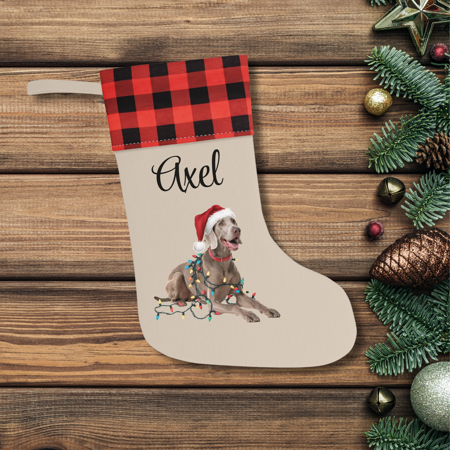 Personalized Weimaraner Christmas Stocking, Holiday Decor Gift for Pet Lovers