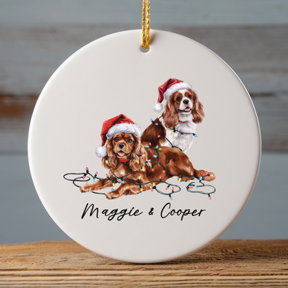 Cavalier King Charles Spaniel Christmas Ornament, Personalized Dog Name Keepsake, Ceramic Pet Lover Gift