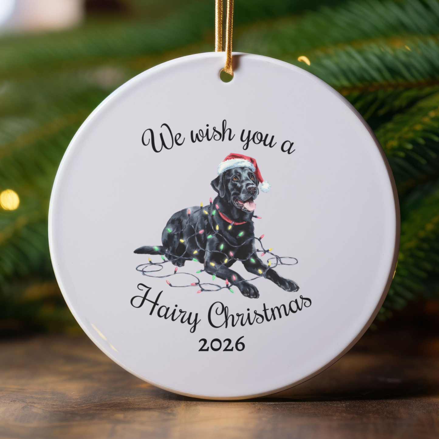 Christmas Black Labrador Ornament, Christmas Lights Dog Keepsake