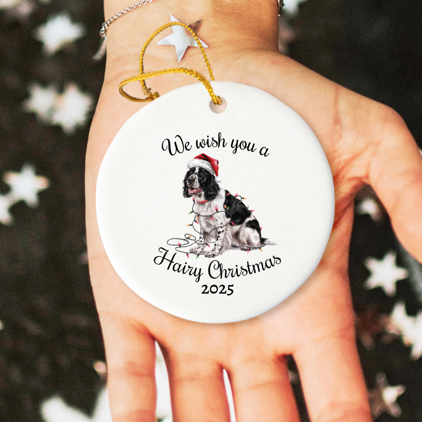 Christmas Black Springer Spaniel Ornament, Christmas Lights Dog Keepsake