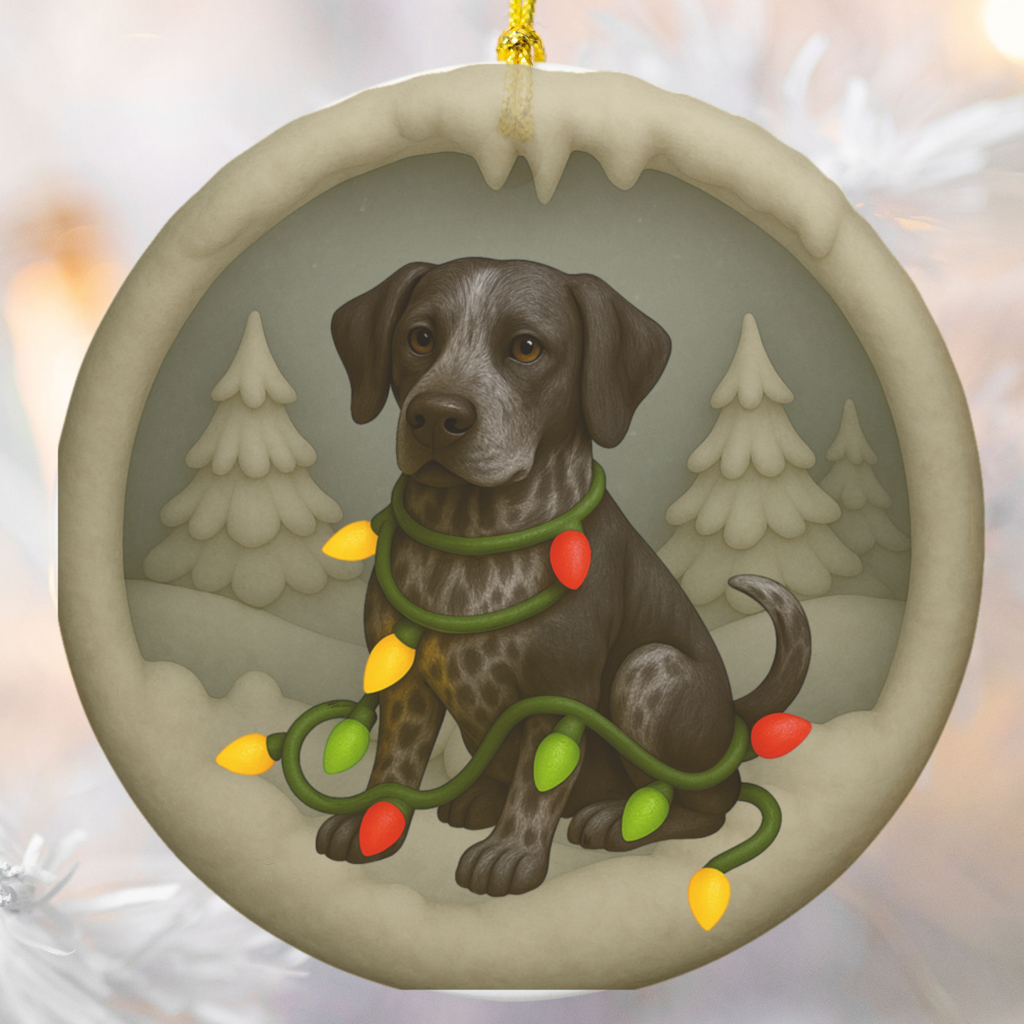 Personalized Black German Shorthaired Pointer Christmas Ornament, 3D Clay-Style Dog Keepsake with Lights