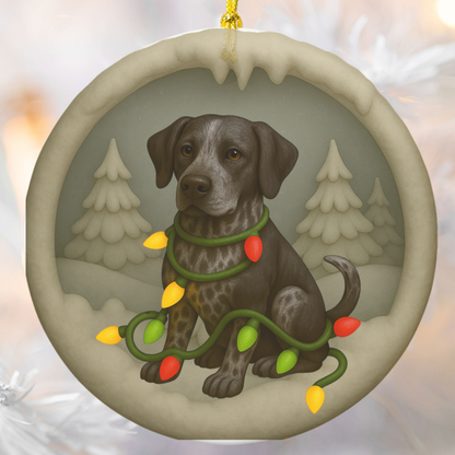 Personalized Black German Shorthaired Pointer Christmas Ornament, 3D Clay-Style Dog Keepsake with Lights