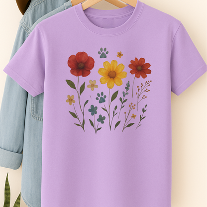 Wildflower Paw Print Shirt Dog Mom Boho Floral Tee Nature-Inspired Pet Lover Gift Watercolor Garden Dog T-Shirt Dog Mothers Day T-Shirt