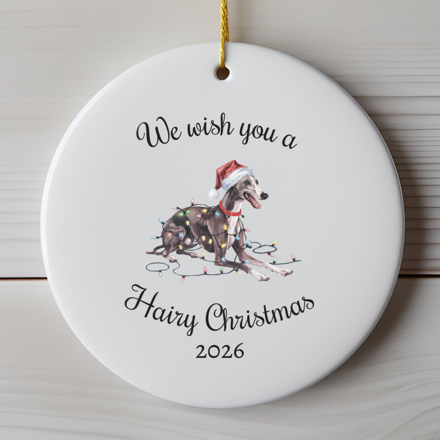 Christmas Greyhound Ornament, Christmas Lights Dog Keepsake