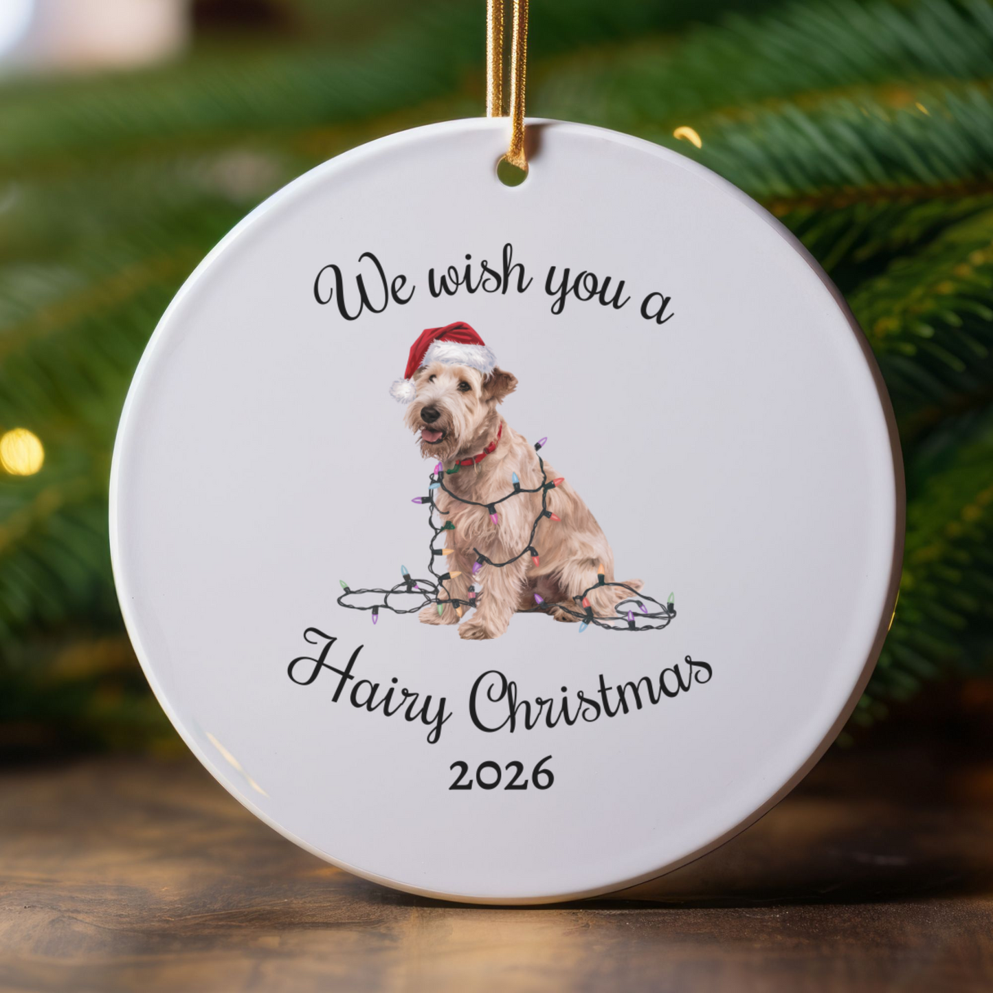 Christmas Soft Coated Wheaten Terrier Ornament, Christmas Lights Dog Keepsake