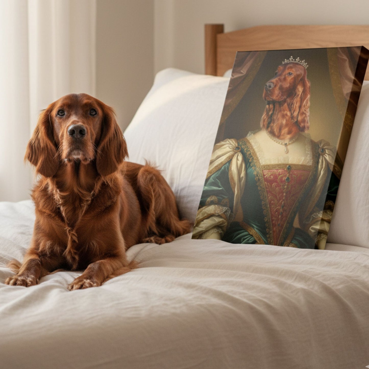Personalized Queen Dog Portrait, Custom Renaissance Pet Art Canvas