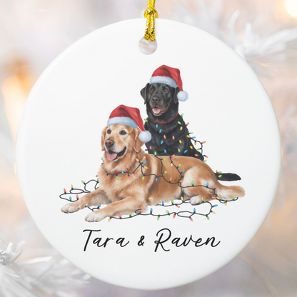 Personalized Golden Retriever Labrador Duo Christmas Ornament, Festive Dog Decor