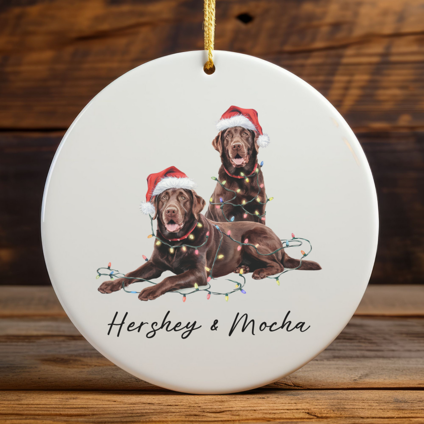 Chocolate Labradors Ornament, Personalized Dog Christmas Decor