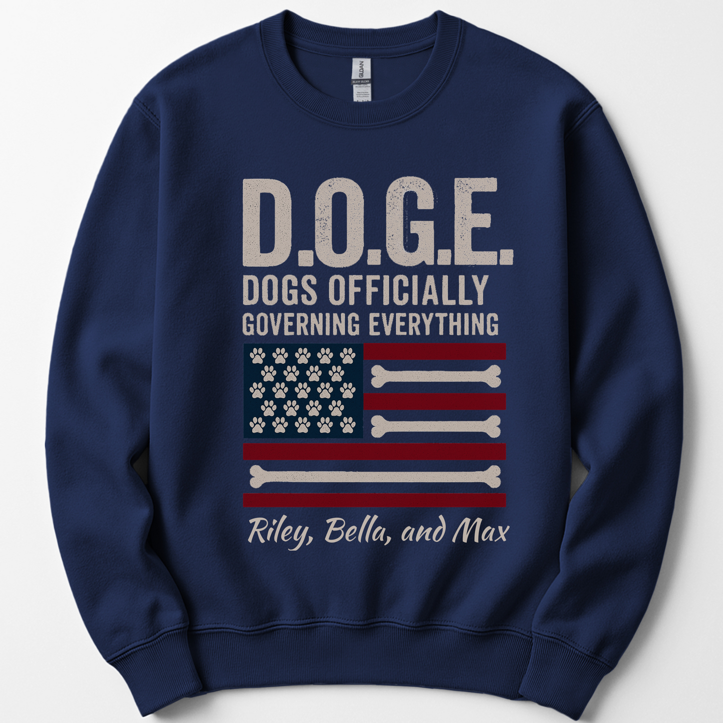 Personalized Dog Lover Crewneck, Funny Patriotic D.O.G.E. Sweatshirt