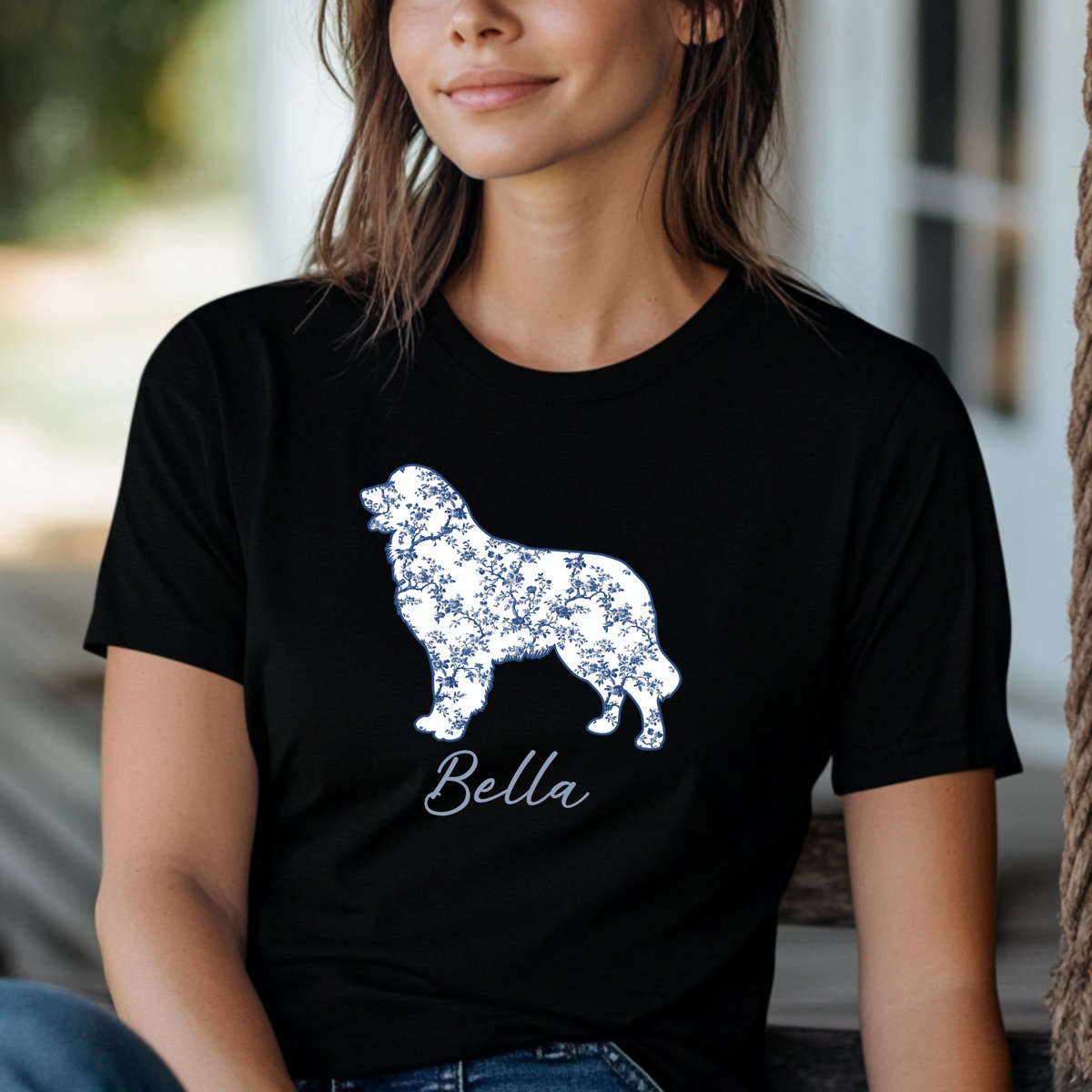 Custom Blue Floral Silhouette Dog Shirt/Hoodie/Tank - Personalize To Select Your Favorite Dog Breed