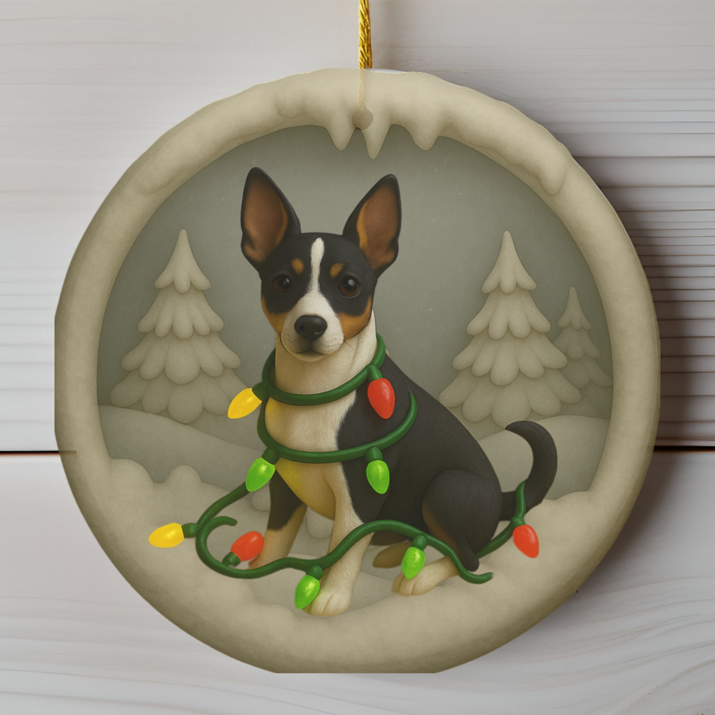Personalized Rat Terrier Christmas Ornament, 3D Clay-Style Dog Keepsake with Lights