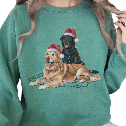 Black Lab and Golden Retriever Christmas Lights Sweatshirt