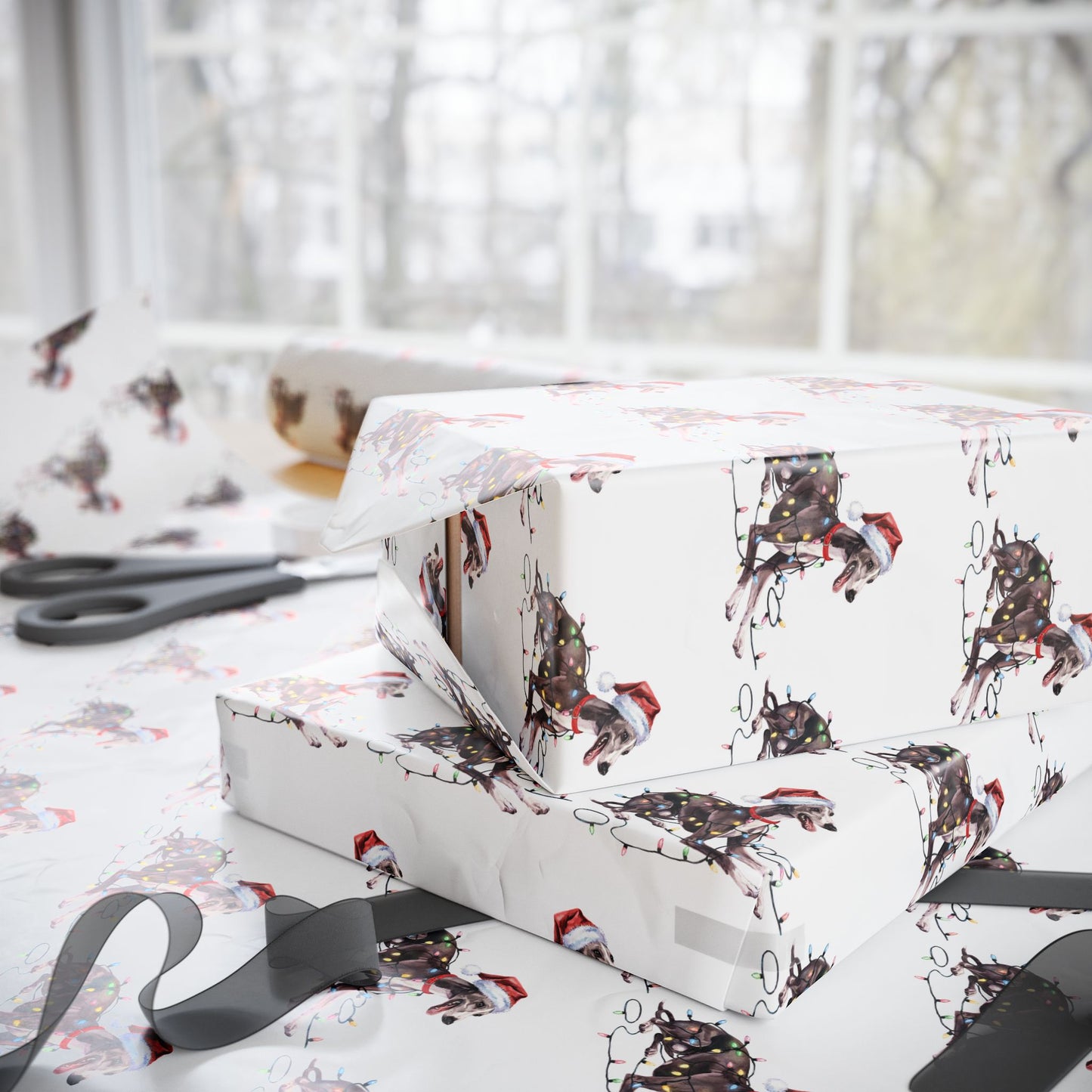 Greyhound Christmas Lights Wrapping Paper