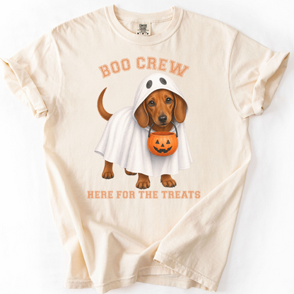 Red Dachshund Boo Crew Halloween Shirt, Here for the Treats Dog Mom Tee
