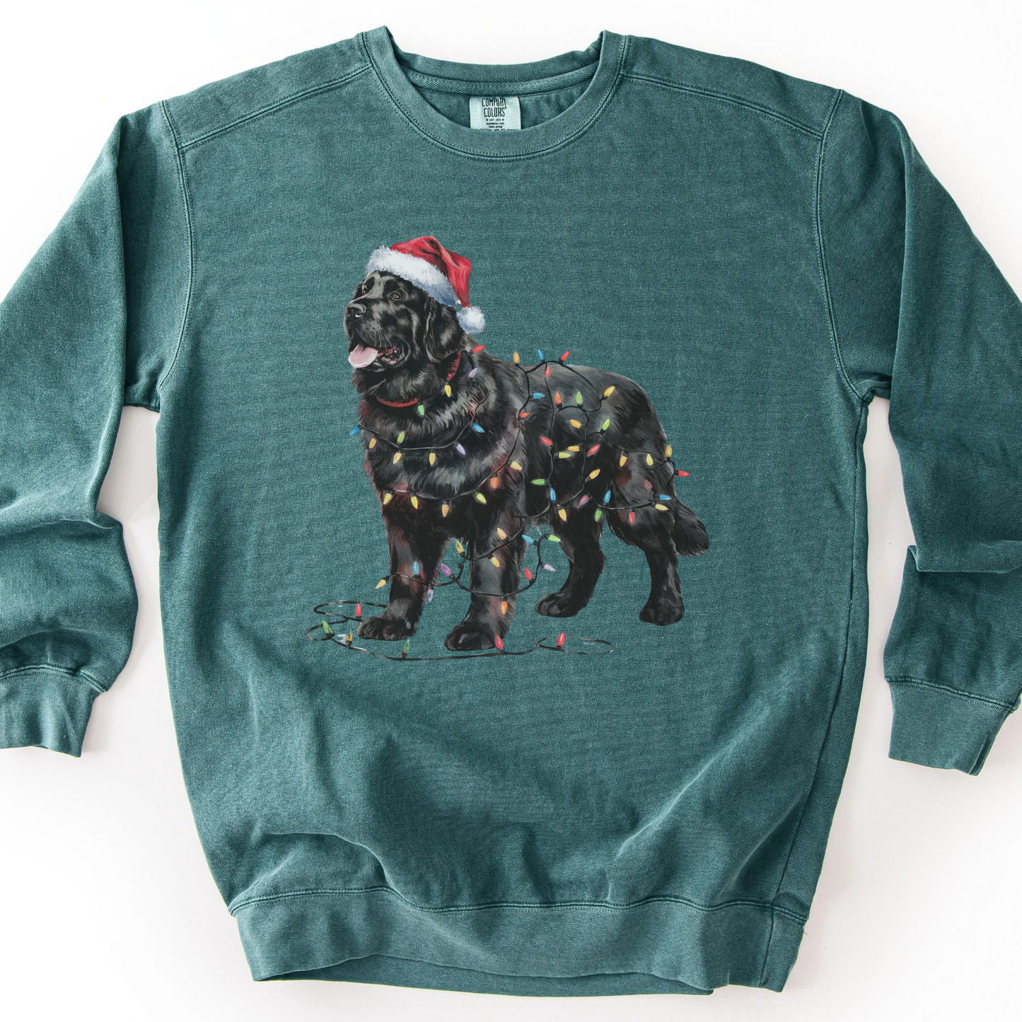 Newfoundland Dog Christmas Lights Sweatshirt, Festive Black Newf Sweater