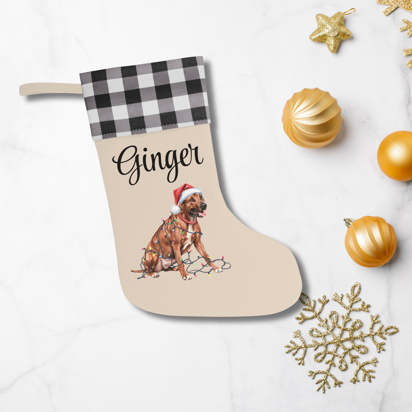 Personalized Rhodesian Ridgeback Christmas Stocking, Holiday Decor Gift for Pet Lovers