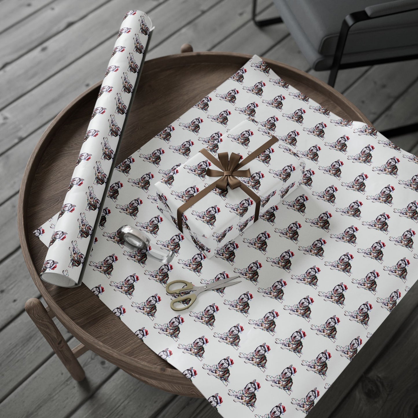 Siberian Husky Christmas Lights Wrapping Paper