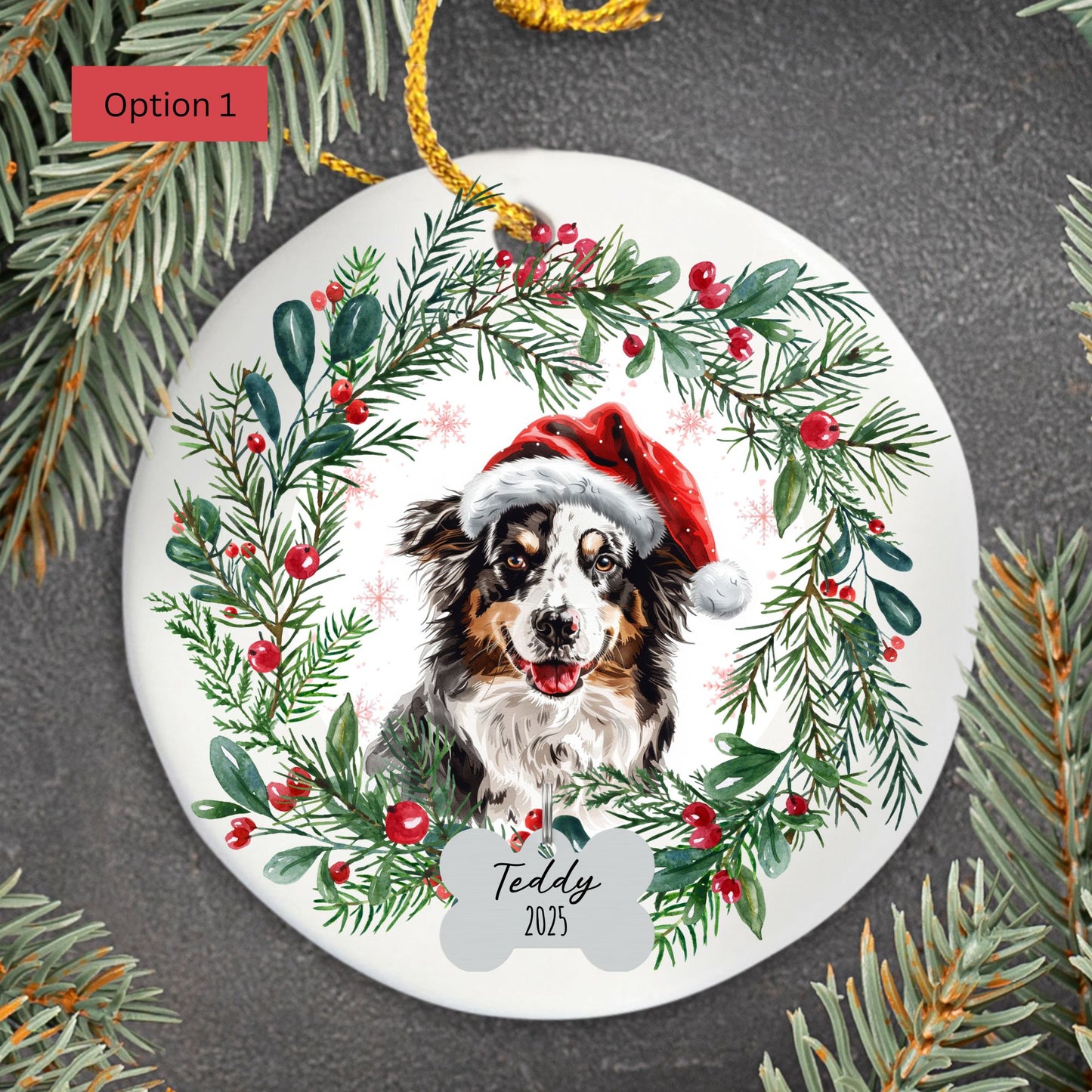 Personalized Australian Shepherd Ornament, Custom Dog Christmas Keepsake