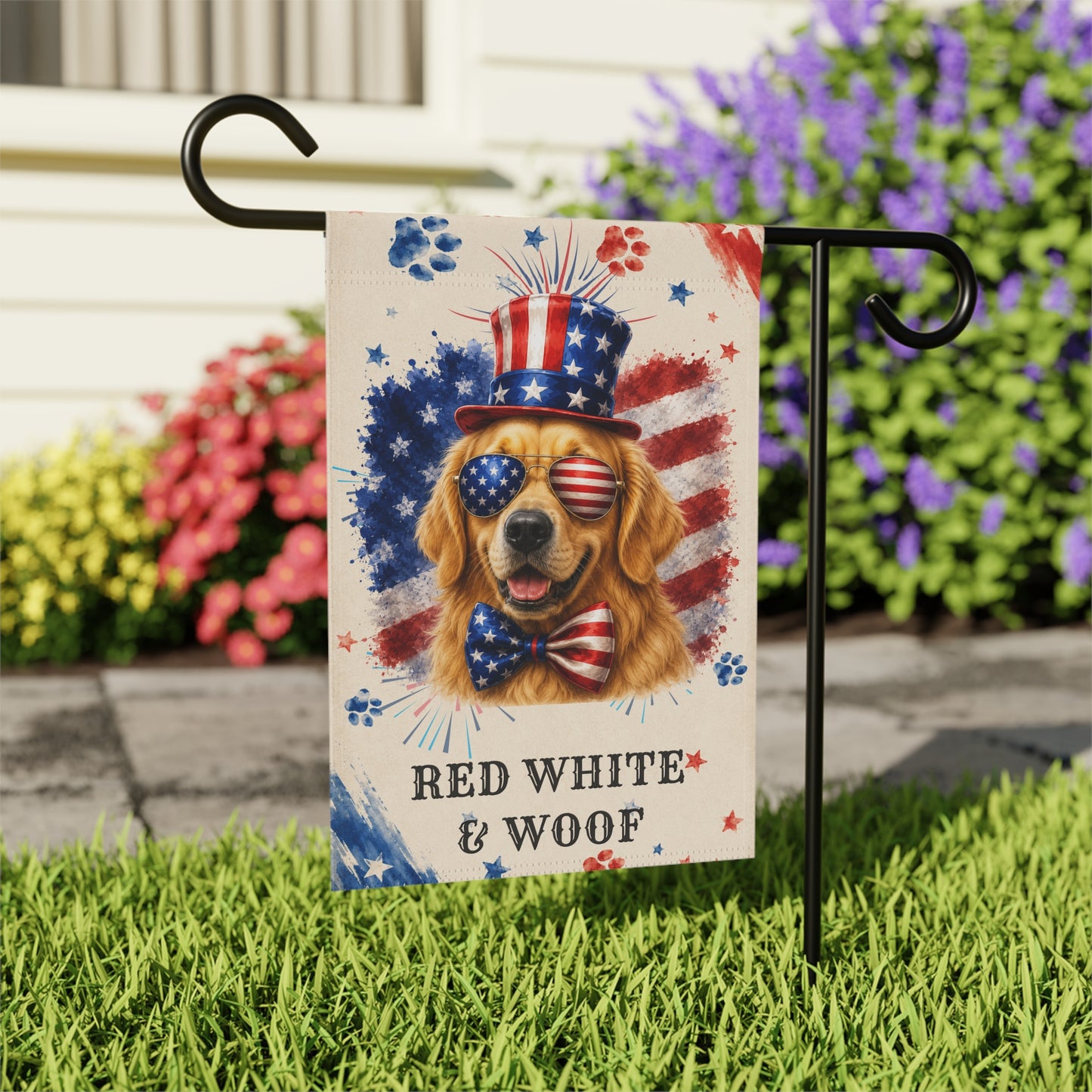 Patriotic Golden Retriever Garden Flag
