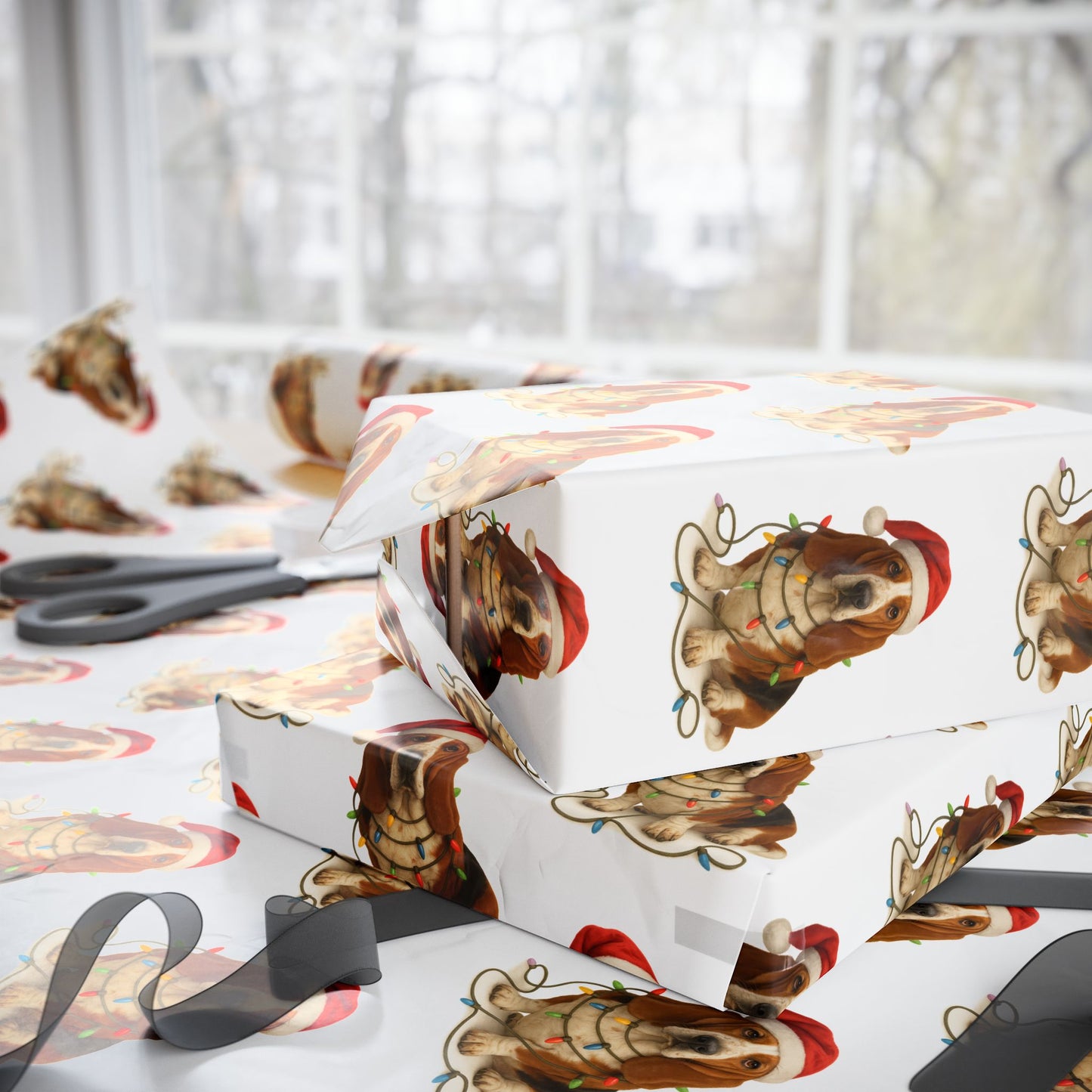Basset Hound Christmas Lights Wrapping Paper