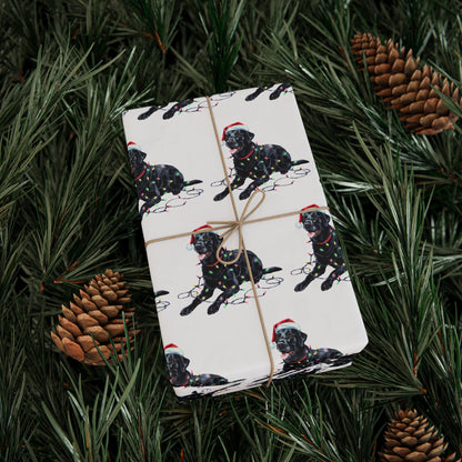 Black Lab Christmas Lights Wrapping Paper