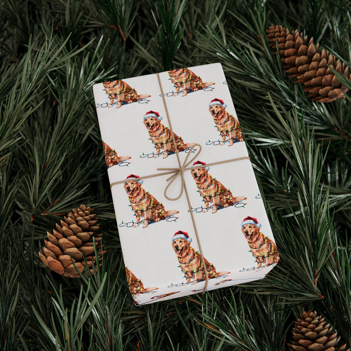 Golden Retriever Christmas Lights Wrapping Paper