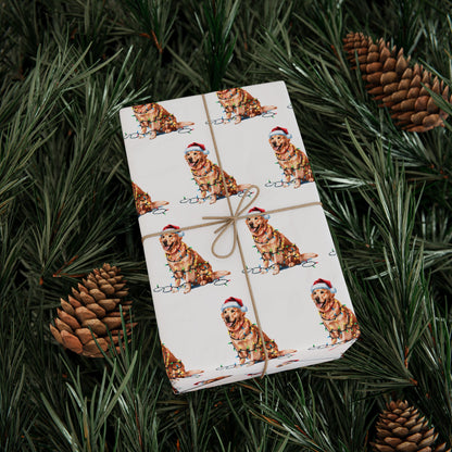 Golden Retriever Christmas Lights Wrapping Paper